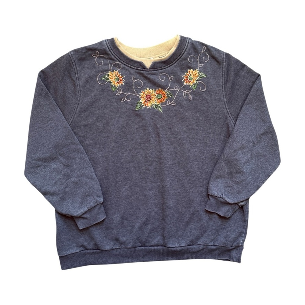Vintage 90s Bon Worth Sunflower Double Collar Charcoal Crewneck Sweatshirt Large